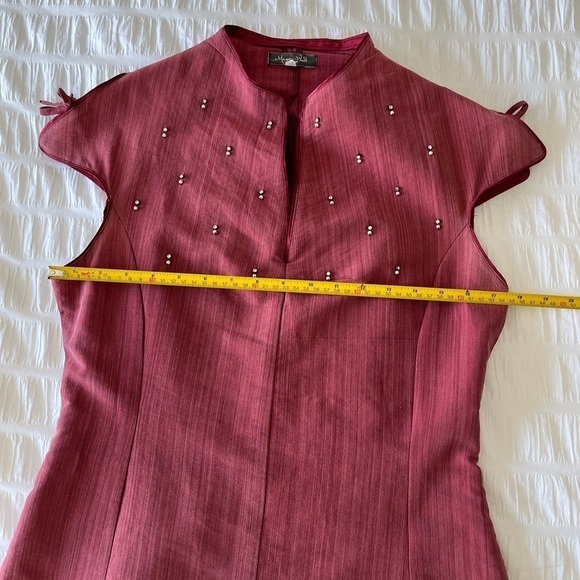 MAGGIE WALT Sleeveless Dress Side Slits Pearls Rhinestones Form Fitting - Picture 14 of 17